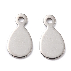 Stainless Steel Color 201 Stainless Steel Charms, Teardrop, Stainless Steel Color, 13x7x0.8mm, Hole: 1.4mm