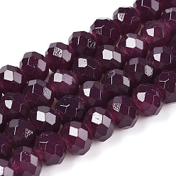 Púrpura Hebras de cuentas de vidrio de imitación de jade pintadas para hornear, rondelle facetas, púrpura, 6x5 mm, agujero: 1.2 mm, sobre 85 unidades / cadena, 16.73'' (42.5 cm)