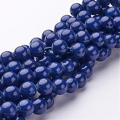 Полуночно-синий Естественно Mashan нефрита круглые бусины нити, окрашенные, темно-синий, 10 мм, отверстие : 1 мм, около 41 шт / нитка, 15.7 дюйм