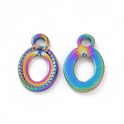 Rainbow Color Ion Plating(IP) 304 Stainless Steel Charms, Oval Charm, Rainbow Color, 13x8.5x1.5mm, Hole: 1.9mm