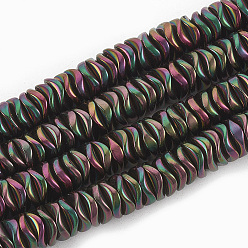 Multi-color Plateada Electroplate no magnéticas de hematita sintética hebras de cuentas, ondulado, Disco redondo plano, multi-color de chapado, 6~6.5x6~6.5x1.5~2 mm, agujero: 1 mm, sobre 215 unidades / cadena, 16.14 pulgada