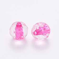 Rose Chaud Perles acryliques transparentes, ronde, facette, rose chaud, 6x5.5mm, Trou: 1.4mm, environ4160 pcs / 500 g