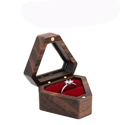 FireBrick Triangle Wood Ring Display Box, Magnetic Jewelry Portable Storage Ring Case with Visible Winbow and Velvet Inside, FireBrick, 5.7x4.9x3.7cm