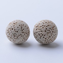 Blanc Floral Perles de pierre de lave naturelle non cirées, pour perles d'huile essentielle de parfum, perles d'aromathérapie, teint, ronde, sans trou, floral blanc, 13~14mm