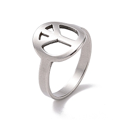 Stainless Steel Color 201 Stainless Steel Peace Sign Finger Ring, Hollow Wide Ring for Women, Stainless Steel Color, US Size 6 1/2(16.9mm)