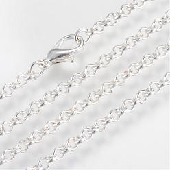 Plata Fabricación de collar de cadenas de rolo de hierro, con broches de langosta, soldada, el color plateado de plata, 23.6 pulgada (60 cm)