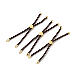 Coconut Brown Half Finished Twisted Milan Rope Slider Bracelets, with Rack Plating Brass Cord Ends & Open Loop, Cadmium Free & Lead Free, for Connector Charm Bracelet Making, Golden, Coconut Brown, 222~230x3mm