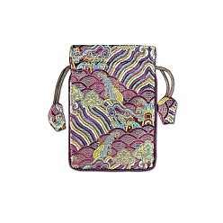 Фиолетовый Тканевые сумки в китайском стиле с пейзажным принтом, мешочки на шнурке для хранения украшений, прямоугольные, фиолетовые, 15x10 см