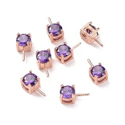 Средний Фиолетовый 925 поручни из стерлингового серебра, с кубического циркония, квадратный, розовое золото , средне фиолетовый, 9x4x4.5 мм, отверстие : 2.5x1.5 мм, штифты : 0.6 мм