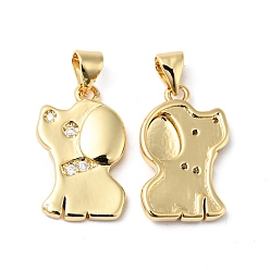 Real 18K Gold Plated Rack Plating Brass Micro Pave Clear Cubic Zirconia Pendants, Cadmium Free & Lead Free, Elephant, Real 18K Gold Plated, 19.5x12x3mm, Hole: 5x3.5mm
