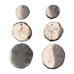 Pyrite Natural Pyrite Gemstone Pendants, Flat Round, 24~40.5x22~36x3~3.5mm, Hole: 1mm
