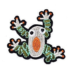 Coloré Tissu de broderie informatisé en forme de grenouille à repasser / coudre sur des patchs, accessoires de costumes, appliques, colorées, 52x48x1.9mm