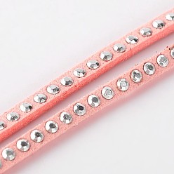 Pink Rivet faux cordon en daim, dentelle de faux suède, avec de l'aluminium, rose, 3x2 mm, environ 20 mètres / rouleau