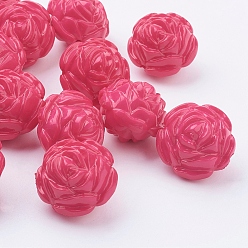 Deep Pink Opaque Acrylic Beads, Flower, Deep Pink, about 24mm long, 24mm wide, 20mm thick, Hole: 2mm, about 99pcs/500g