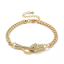 Real 18K Gold Plated Cubic Zirconia Leopard Link Bracelet Brass Curb Chains for Women, Real 18K Gold Plated, 7-1/4 inch(18.3cm), Leopard: 24.5x10x6.5mm