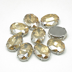 Light Colorado Topaz Sew on Rhinestone, Glass Rhinestone, with Brass Prong Settings, Garments Accessories, Faceted, Rectangle, Platinum, Light Colorado Topaz, 10.5x5.5x4mm, Hole: 1mm