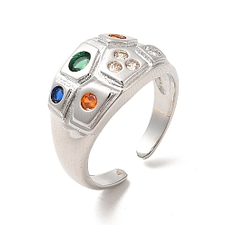 Платинированный Красочное открытое кольцо-манжета с геометрией кубического циркония, ионное покрытие (ip) латунное широкое кольцо для женщин, Реальная платина, размер США 7 (17.3 мм)