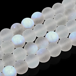 Blanc Fumé Brins de perles de verre dépoli transparentes, demi couleur ab plaqué, ronde, fumée blanche, 8x7mm, Trou: 1mm, Environ 51~55 pcs/chapelet, 14.37~15.55 pouce (36.5~39.5 cm)