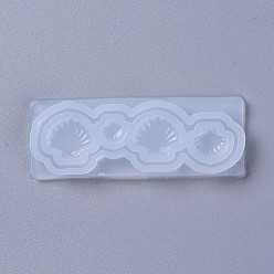 White Food Grade Silicone Molds, Resin Casting Molds, For UV Resin, Epoxy Resin Jewelry Making, Shell Shape, White, 63x24x6mm, Shell: 12x13mm, 6x7mm and 8x10mm