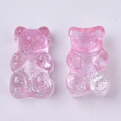 Pink Transparent Resin Cabochons, with Glitter Powder, Two Tone, Bear, Pink, 18x11x8mm