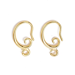 Real 18K Gold Plated Brass Earring Hooks, with Horizontal Loop, Long-Lasting Plated, Real 18K Gold Plated, 15x10x2mm, Hole: 1mm, 18 Gauge, Pin: 1mm