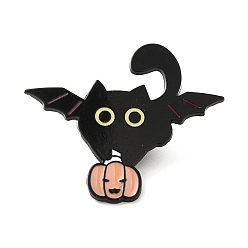 Calabaza Alfileres de esmalte de gato, Insignia de aleación negra para ropa de mochila., calabaza, 31.5x38x1.3 mm