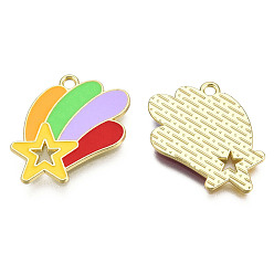 Colorful Alloy Enamel Pendants, Cadmium Free & Lead Free, Star with Rainbow, Golden, Colorful, 20.5x22.5x1.3mm, Hole: 1.6mm