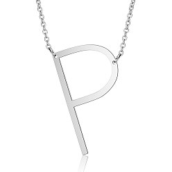 Letter P 201 colliers pendentifs initiaux en acier inoxydable, avec des chaînes câblées, lettre, letter.p, 17.3~18.3 pouces (44~46.5cm)x1.5mm, lettre: 37x22x1mm