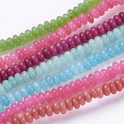 Mixed Color Natural White Jade Beads Strands, Dyed, Flat Round, Mixed Color, 4x2mm