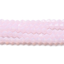 Pink Imitation Jade Glass Beads Strands, Faceted, Bicone, Pink, 4x4mm, Hole: 0.8mm, about 87~98pcs/strand, 12.76~14.61 inch(32.4~37.1cm)