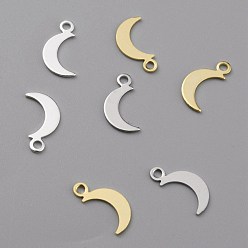 Mixed Color Brass Charms, Long-Lasting Plated, Moon, Mixed Color, 10.5x5.5x0.5mm, Hole: 1.4mm