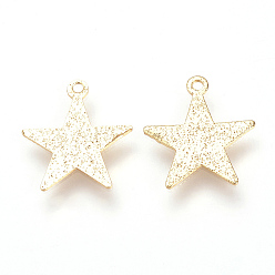 Real 18K Gold Plated Brass Pendants, Nickel Free, Real 18K Gold Plated, Star, 14x13x1mm, Hole: 1mm