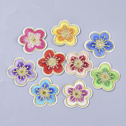 Mixed Color Computerized Embroidery Cloth Iron On/Sew On Patches, Costume Accessories, Appliques, Flower, Mixed Color, 46x46.5x1.5mm, about 9colors, 1color/10pcs, 90pcs/bag