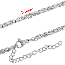 Stainless Steel Color 316 Surgical Stainless Steel Wheat Chain Necklaces, with Lobster Claw Clasp and Extender Chains, Stainless Steel Color, 17.7 inch(45cm), 3mm, Extender Chain: 5cm