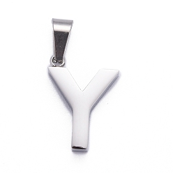 Letter Y 304 Stainless Steel Letter Pendants, Manual Polishing, Alphabet, Stainless Steel Color, Letter.Y, 18x13x3.5mm, Hole: 6.5x3.5mm