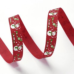 Red Polyester Grosgrain Ribbon, Christmas Theme, for Jewelry Making, Red, 3/8 inch(10mm), 100yards/roll(91.44m/roll)