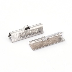 Stainless Steel Color 304 Stainless Steel Ribbon Crimp Ends, Stainless Steel Color, 7x20x5.5mm, Hole: 1.5x2.5mm