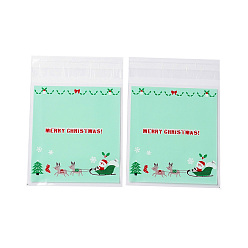 Бледно-бирюзовый Пластиковый пакет для выпечки с рождественской тематикой, с самоклеющейся, для шоколада, конфеты, печенье, квадратный, бледные бирюзовая, 130x100x0.2 мм, около 100 шт / упаковка