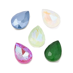 Mixed Color Glass Rhinestone Cabochons, Flat Back & Back Plated, Faceted Teardrop, Mixed Color, 14x10x5mm