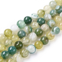 Lawn Green Natural Striped Agate/Banded Agate Beads Strands, Dyed & Heated, Round, Lawn Green, 8mm, Hole: 1.2mm, about 47pcs/strand, 14.96 inch(38cm)