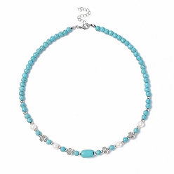 Synthetic Turquoise Synthetic Turquoise & Natural Pearl Beaded Necklace with 304 Stainless Steel Clasp for Women, 18.23 inch(46.3cm)