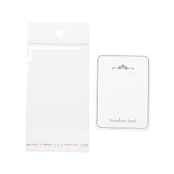 White Paper Display Cards, with OPP Cellophane Bags, for Bracelet, Necklace, Earring Storage, Rectangle with Flower Pattern, White, Card: 8.5x6x0.05cm, Bag: 14.6x6.8x0.01cm