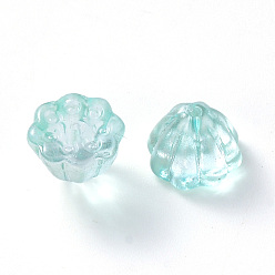 Turquoise Pâle Perles de verre peintes par pulvérisation transparent, avec de la poudre de paillettes, pod lotus, turquoise pale, 11x10.5x8mm, Trou: 1mm