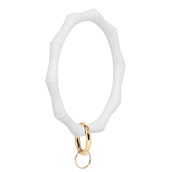 White Silicone Bangle Keychian, with Alloy Spring Gate Ring, Golden, White, 9.5cm