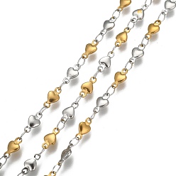 Golden & Stainless Steel Color 304 Stainless Steel Link Chains, Soldered, Heart, with Spool, Golden & Stainless Steel Color, 10x5~5.5x2mm, about 32.8 Feet(10m)/roll