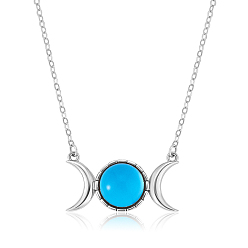 Bleu Clair Collier pendentif triple lune déesse zircone cubique, bijoux en argent sterling pour femmes, bleu clair, 15.75 pouce (40 cm)