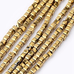 Golden Plated Electroplate Crystal Glass Faceted Cube Beads Strands, Full Plated, Golden Plated, 2x2x2mm, Hole: 1mm, about 101pcs/strand, 9 inch