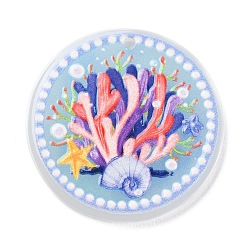 Coloré Pendentifs acryliques, plat rond avec motif thème de l'océan, colorées, 34.5x2mm, Trou: 2mm