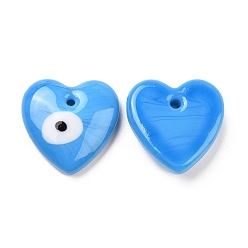 Light Blue Handmade Evil Eye Lampwork Pendants, Heart, Light Blue, 36x35x7.5mm, Hole: 3.5mm