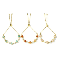 Oro 3piezas 3 pulseras de cadena tipo cable deslizante de latón estilo, Pulsera de cuentas de perlas y piedras preciosas naturales para mujer., dorado, diámetro interior: 2-3/8~3-1/4 pulgada (6.1~8.1 cm), 1 pc / estilo